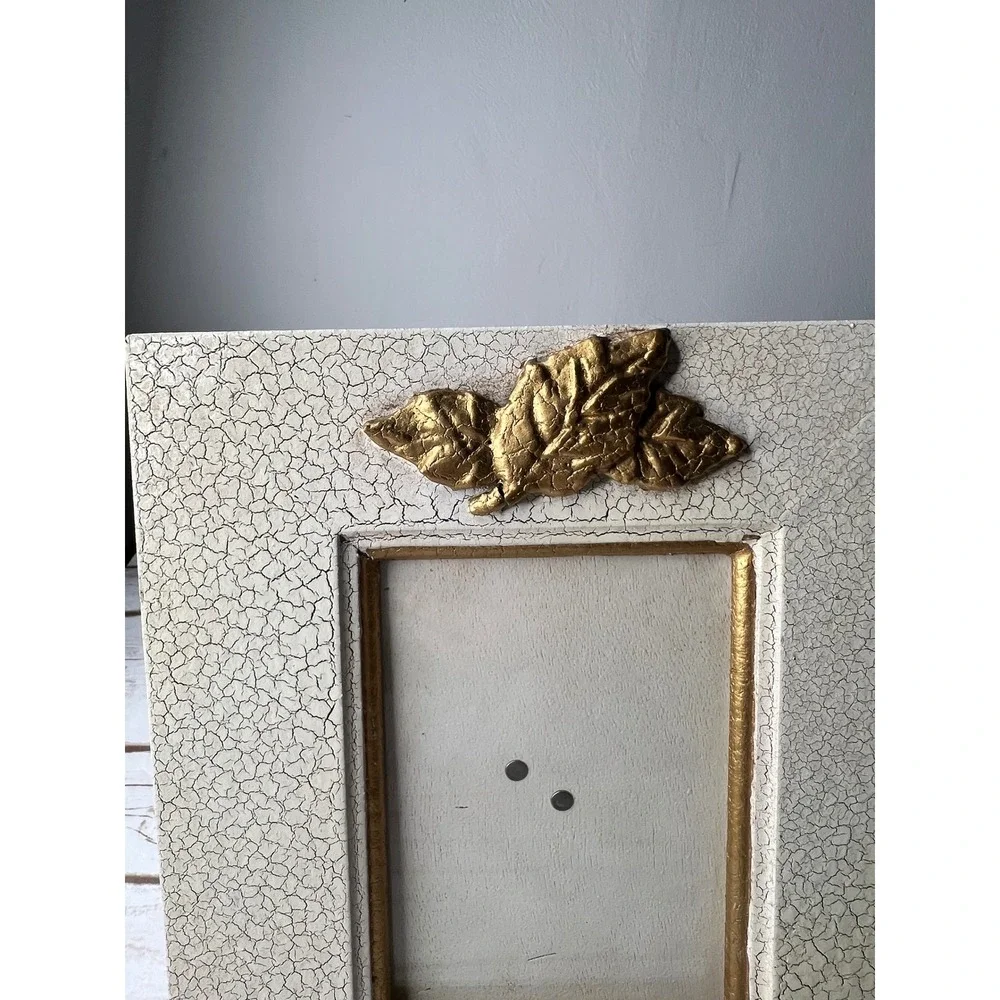 Unbranded Picture Frame Cream Gold Crackle Gilded Leaf Shabby Chic 9.5x7.75in